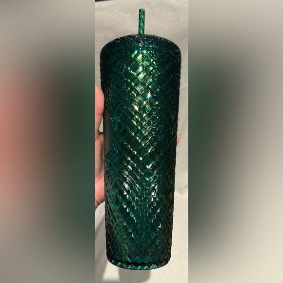 NWOT Starbucks Holiday Green Diamond Jeweled Studded Grid Tumbler Venti Cup - Picture 5 of 12